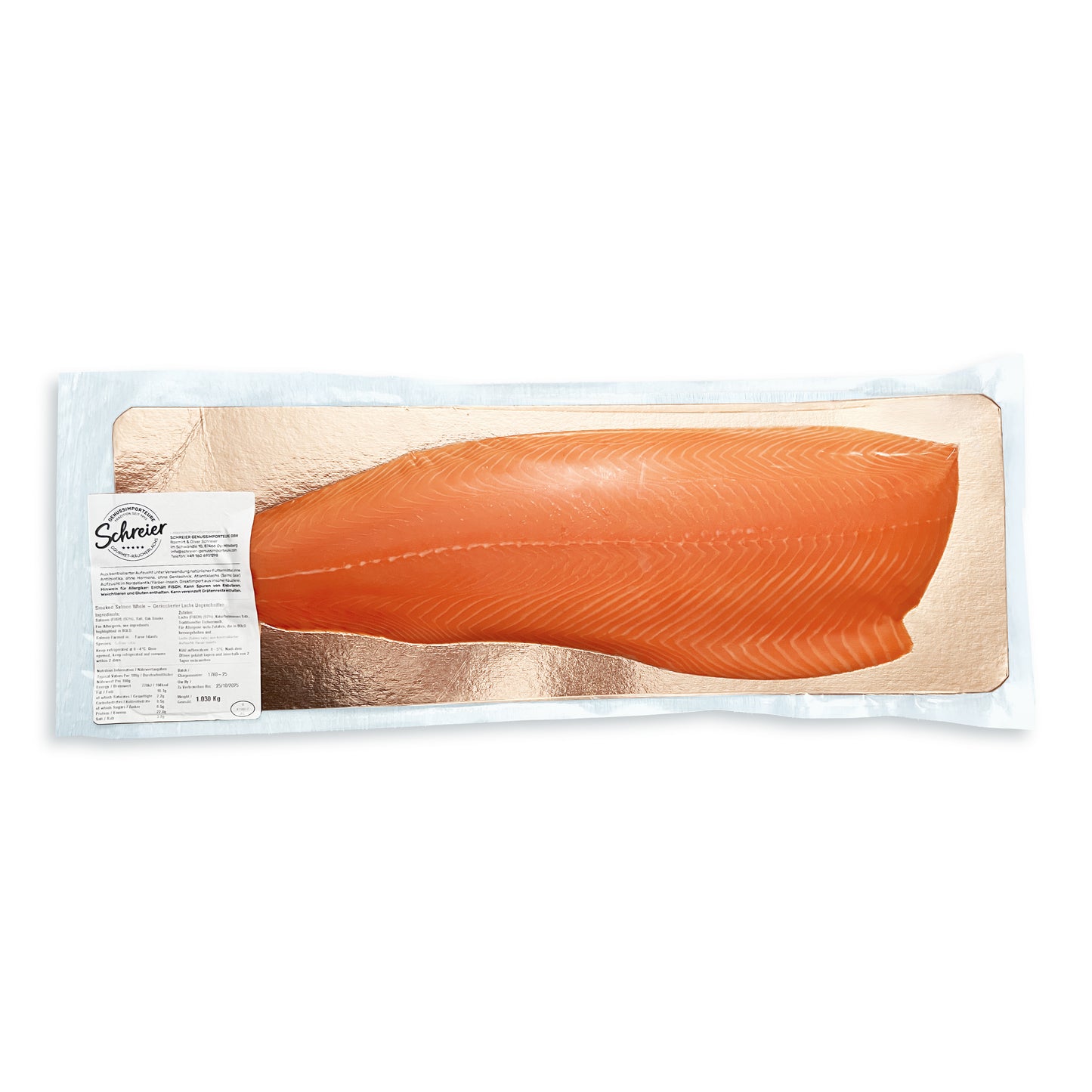 Superior-Räucherlachs, ganze Seite für 65,00€/kg. Vorbestellung per Vorkasse 40,00 € Restzahlung bei Abholung
